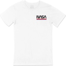  Nasa Yazılı Cep Logo Tasarımlı Beyaz Tişört