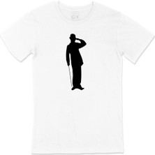  Charlie Chaplin Gölge Cep Logo Tasarımlı Beyaz Tişört