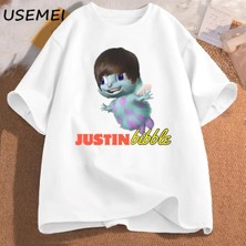  Komik Justin Bibble Baskılı Tişört Erkekler Kadınlar Pamuk Kısa Kollu T Shirt Unisex Moda Yaz
