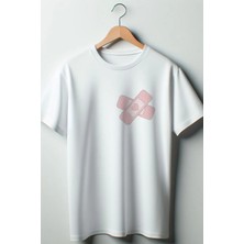  Kalp Yarabandı Baskılı Coquette 2024 Modası Beyaz Oversize Kalıp Bisiklet Yaka Tshirt