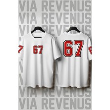  67 Six Seven Ön Arka Kol Baskılı Bisiklet Yaka Bol Kesim %100 Pamuk Unisex Tshirt