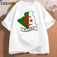  Cezayir Bayrağı Harita T Shirt Cezayir Gezisi Tee Cezayir T-Shirt O Boyun Grafik Tees Kadın E