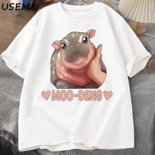  Moo Deng Sevimli Bebek Hippo Şaka T Shirt Pamuk Kısa Kollu O Boyun Baskılı Tişört Unisex Erke