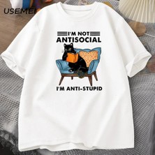  Komik Kedi Okuma Kitap T-Shirt Grafik Tees Pamuk Erkek Giyim O Boyun Meme Kısa Kollu Tees Har
