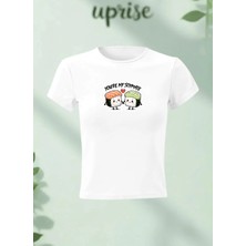  Sushi Roll You Are My Soymate Baskılı Pamuklu Likralı Body Tee Crop T-Shirt