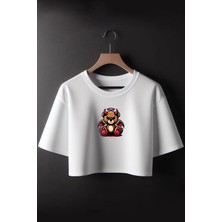  Şeytan Ayıcık Baskılı Crop Tshirt