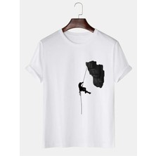 Dağa Tırmanan Adam Baskılı Beyaz Oversize Tshirt