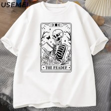  Okuyucu Tarot Kartı T-Shirt Iskelet Okuma T Shirt Yaz Pamuk Kitap Sevgilisi Bookish Tshirt Er 2862