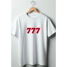  777 Baskılı Ribbon Coquette 2024 Modası Beyaz Oversize Bisiklet Yaka Tshirt