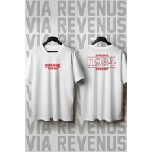  Stranger Things 1984 Hawkins Baskılı Bisiklet Yaka Geniş Kalıp Unisex Tshirt