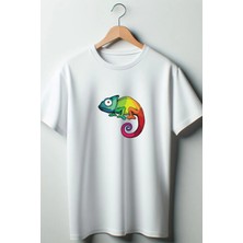  Renkli Bukalemun Oversize Bisiklet Yaka Tshirt