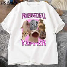  Professional Yapper Cat Graphic T Shirts Women Men Cotton Short Sleeve T-Shirts Casual O Neck 2887