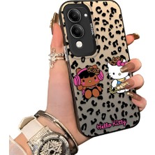 HONTINGA Vivo Y29S ile Uyumlu Kılıf Silikon Kenar Sert Arka Kamera Koruyucu Basitlik Anti Düşme Kamera Korumalı Kitty Desen Couple Telefon Kılıfı Kadın ve Erkek Için Uygundur K1-1607
