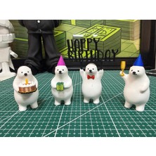 Titrek Toys 3D Tasarım Doğum Günü Temalı 4'lü Sevimli Kutup Ayısı Figür Seti - Doğum Günü Hediyesi & Masa Süsü