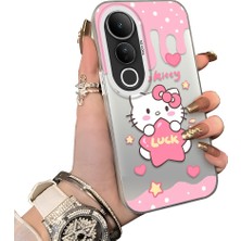 HONTINGA Vivo V50 Lite ile Uyumlu Kılıf Silikon Kenar Sert Arka Kamera Koruyucu Basitlik Anti Düşme Kamera Korumalı Kitty Desen Couple Telefon Kılıfı Kadın ve Erkek Için Uygundur K1-1604