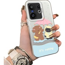 HONTINGA Vivo X200 Fe ile Uyumlu Kılıf Silikon Kenar Sert Arka Kamera Koruyucu Basitlik Anti Düşme Kamera Korumalı Karikatür Desen Couple Telefon Kılıfı Kadın ve Erkek Için Uygundur K1-1606
