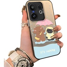 HONTINGA Vivo X200 Fe ile Uyumlu Kılıf Silikon Kenar Sert Arka Kamera Koruyucu Basitlik Anti Düşme Kamera Korumalı Karikatür Desen Couple Telefon Kılıfı Kadın ve Erkek Için Uygundur K1-1606