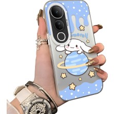 HONTINGA Vivo V50 Lite ile Uyumlu Kılıf Silikon Kenar Sert Arka Kamera Koruyucu Basitlik Anti Düşme Kamera Korumalı Karikatür Desen Couple Telefon Kılıfı Kadın ve Erkek Için Uygundur K1-1605