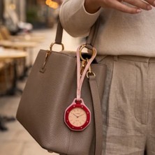 Cesicey Lüks Saat Tasarımlı Çanta Aksesuarı Pembe Kırmızı