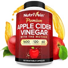 Nutrivein Premium Apple Cider Vinegar Digestion, Keto, Cleansing, And Balanced 1600 Mg - 120 Caps