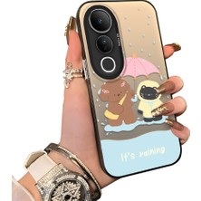 HONTINGA Vivo V50 Lite ile Uyumlu Kılıf Silikon Kenar Sert Arka Kamera Koruyucu Basitlik Anti Düşme Kamera Korumalı Karikatür Desen Couple Telefon Kılıfı Kadın ve Erkek Için Uygundur K1-1606
