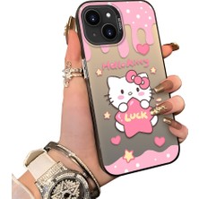 HONTINGA iPhone 15 Plus ile Uyumlu Kılıf Silikon Kenar Sert Arka Kamera Koruyucu Basitlik Anti Düşme Kamera Korumalı Kitty Desen Couple Telefon Kılıfı Kadın ve Erkek Için Uygundur K1-1604