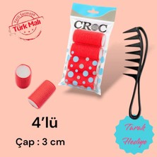 Croc CB13 Kırmızı Çap:3cm 4lü Mini Paket Bigudi Cırtlı Saç Bigudisi