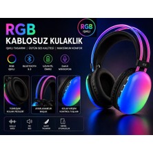 Tastech PG580 Rgb LED Işıklı Bluetooth Kulaküstü Kulaklık Şarjlı Dahili Mikrofonlu Kablosuz Kulaklık Hafıza Kartı ve 3.5mm Jack Girişli Mp3 Çalar