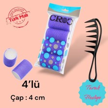 Croc CB14 Mor Çap:4cm 4lü Mini Paket Bigudi Cırtlı Saç Bigudisi