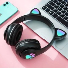 Tastech STN28 Kablosuz Kedi Kulaklık Şarjlı LED Işıklı Bluetooth Kulaklık Aux Sd Kart