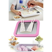 Empressco Pembe Dondurma Tepsisi ve Rulo Spatulalı Ev Tipi Buz Kabı