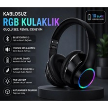 Tastech P101 Bluetooth Kulaklık 5.3 Wireless Headphone Şarjlı Kulaküstü Kulaklık Rgb LED Işıklı Fm Radyo Sd Kart Aux Girişli Mikrofonlu Type C Şarj
