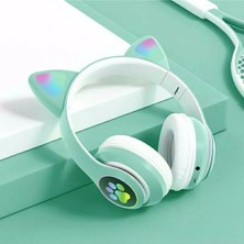 Tastech STN28 Kablosuz Kedi Kulaklık Şarjlı LED Işıklı Bluetooth Kulaklık Aux Sd Kart