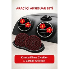 Buççin Online Mağaza Kırmızı Araç Içi Aksesuar Seti – Klima Süs Çiçek & Bardak Altlığı 6’lı Set