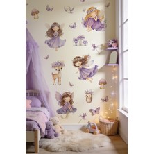 Msticker Peri Kızlar Duvar Sticker Seti 51 Parça | Lila Çocuk Odası Duvar Stickerı | Premium Pvc Duvar Süsü
