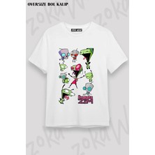 Unisex Bol Kalıp Invader Zim V8 Baskılı Tişört