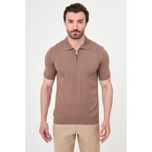 MCR Düz Slim Fit Fermuarlı Polo Yaka Erkek Triko T-Shirt