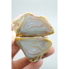 Healcrystal Pastel Mavi Sarı Bal Rengi ve Ince Beyaz Şeritli Siyah Deniz Akik Çifti