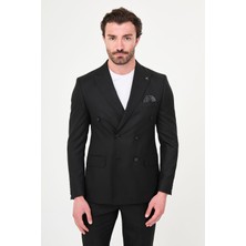 MCR Çizgili Slim Fit Geniş Yaka Kruvaze Erkek Takım Elbise