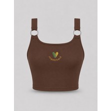  kadın halka detaylı u yaka crop atlet askılı esnek basic yazlık bluz