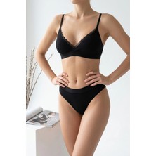 Morado Se siente Perfecto Kadın Siyah Fitilli Dantelli Bralet Takımı