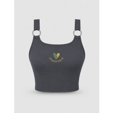 Belirtilmemiş Kadın Halka Detaylı U Yaka Crop Atlet Askılı Esnek Basic Yazlık Bluz