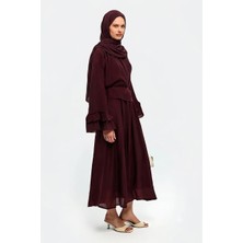 Miraydin Butik Kadın Kolu Fırfır Detaylı Belden Bağlamalı Etekli Takım M41675 - Mürdüm