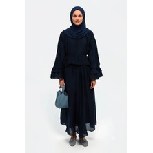Miraydin Butik Kadın Kolu Fırfır Detaylı Belden Bağlamalı Etekli Takım M41675 - Lacivert
