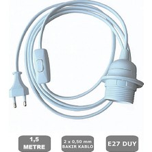 Conana E27 Duylu 1,5 Metre Arapuarlı (Aç Kapat Anahtar) Fişli Abajur Duyu Seyyar (2x0,50) (Beyaz) 65W