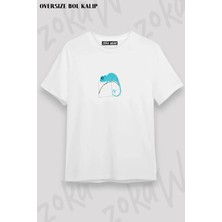 Unisex Oversize Kalıp Fibonacci Spirali Bukalemun Tasarım Baskılı Tshirt