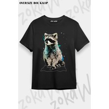Unisex Oversize Kalıp Rakun V2 Tasarım Baskılı Tshirt