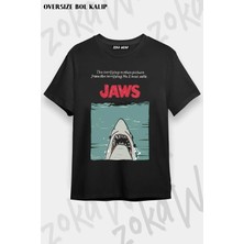 Unisex Oversize Kalıp Jaws Retro Vhs Cover Tasarım Baskılı Tshirt