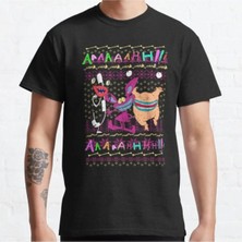 Bol Kalıp Unisex Aaahh!!! Real Monsters Christmas Scary Fun Ugly Sweater Tasarım Baskılı Tshirt