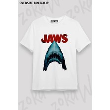 Bol Kalıp Unisex Jaws Classic Movie Poster Close-Up Tasarım Baskılı Tshirt